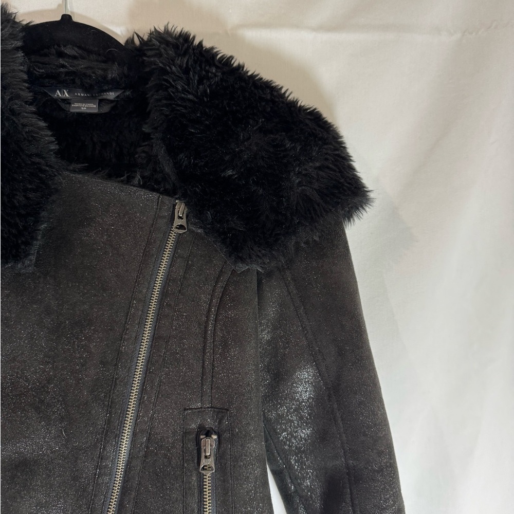 A/X Armani Exchange Faux Leather Faux Fur Lining Moto Jacket - Picture 10 of 10
